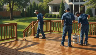 Tacoma WA painter sealing a deck to protect homes from rain and moisture