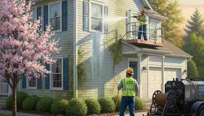 Vinyl siding pressure cleaning in Tacoma, WA removing moss and grime from a home exterior