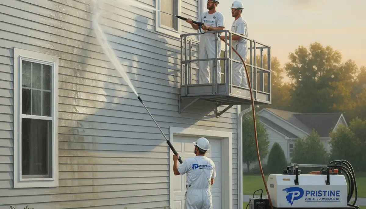 Vinyl siding pressure cleaning in Tacoma, WA for moss and grime removal on a home exterior
